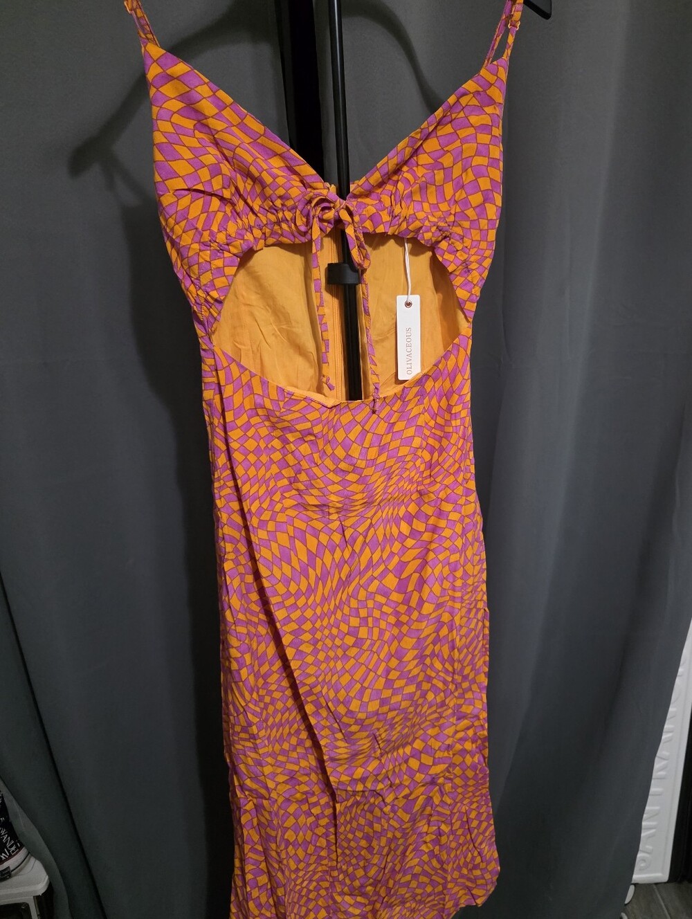 OLIVIACIOUS Pink & Orange Geometric Tie-Front Slip Dress